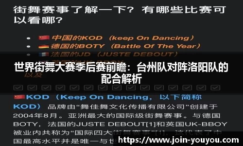 世界街舞大赛季后赛前瞻:台州队对阵洛阳队的配合解析